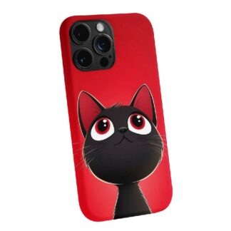 Wide-Eyed Cat Stare Red Phone Case